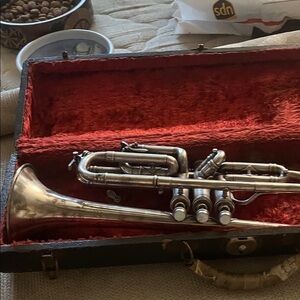 Vintage Silver Coronet in Red Lined Case 1920 original mouth piece